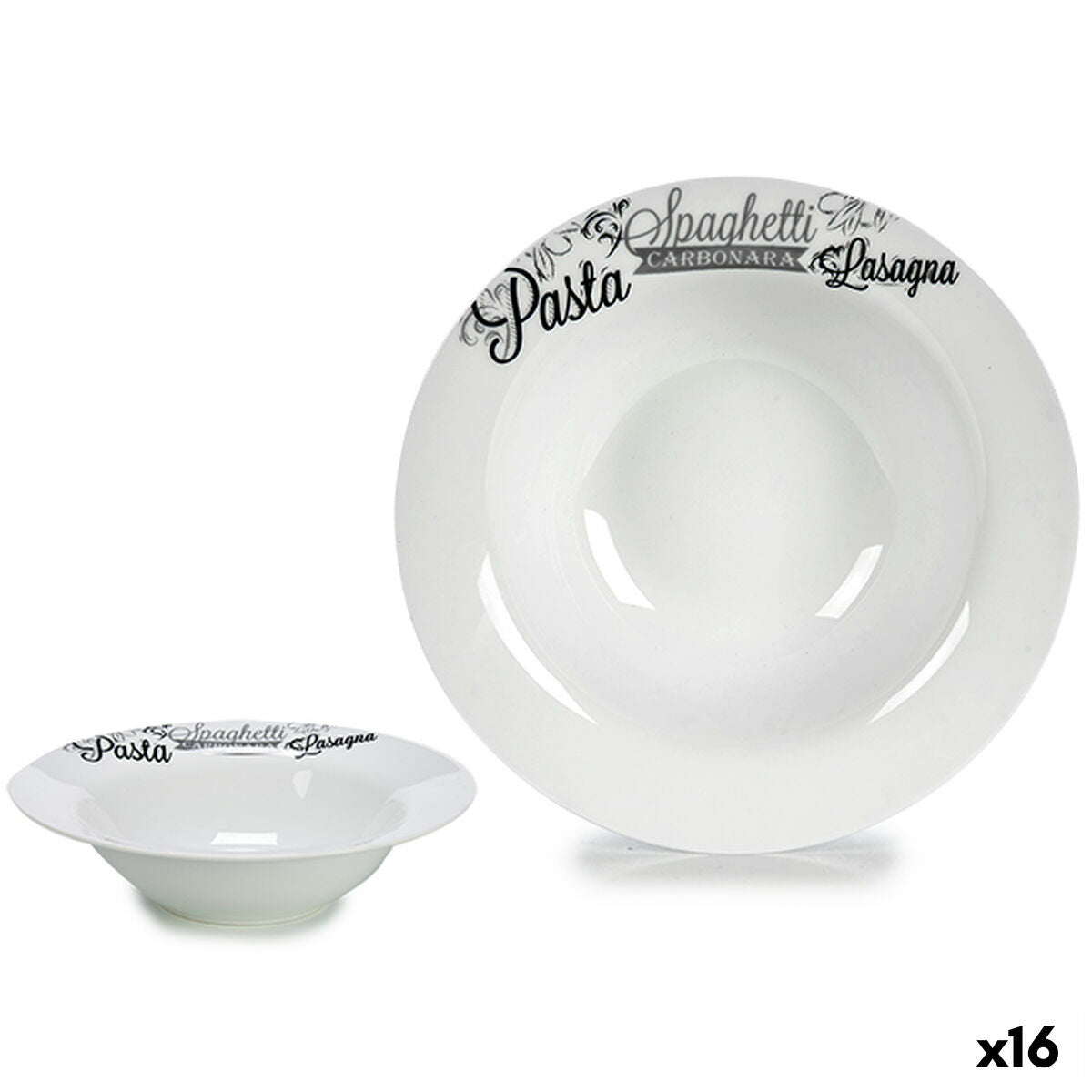 Pasta Dish White Black Porcelain 23 x 2 x 23 cm (16 Units) BigBuy Home