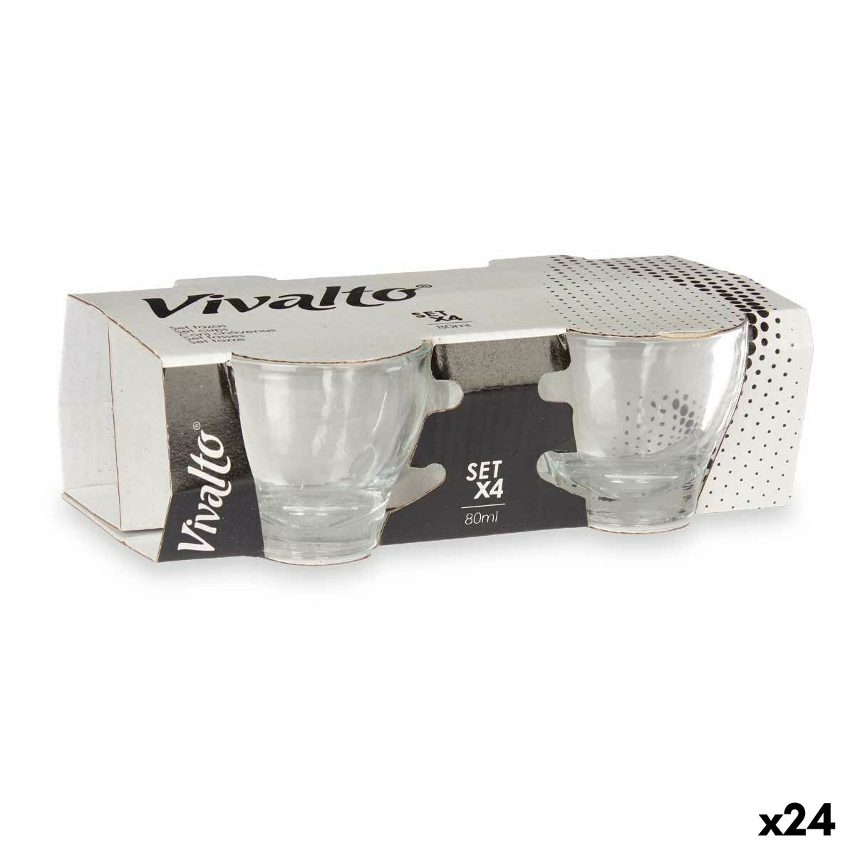 Piece Coffee Cup Set Transparent Glass 80 ml (24 Units) Vivalto