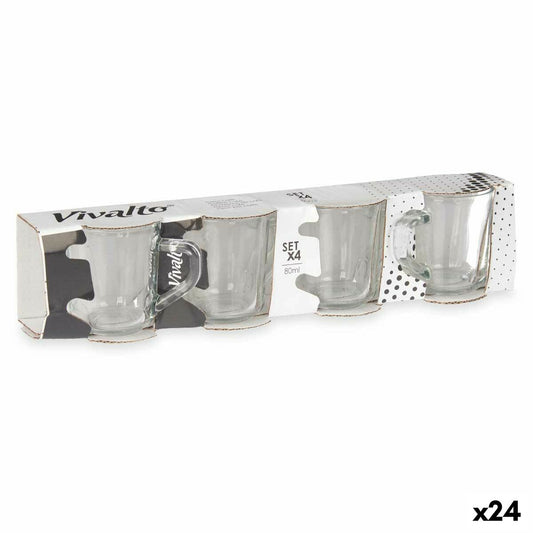 Piece Coffee Cup Set Transparent Glass 80 ml (24 Units) Vivalto