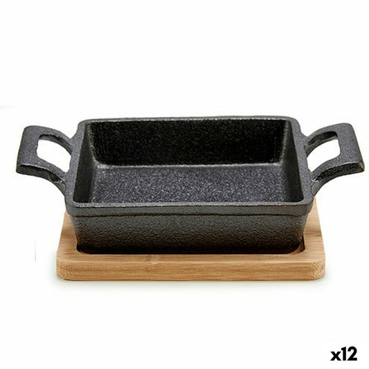 Casserole Dish for Serving Tapas Brown Black Bamboo Iron 19 x 5 x 14 cm (12 Units) Kinvara