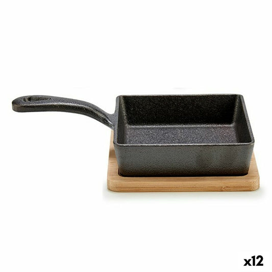 Casserole Dish for Serving Tapas Pan Brown Grey Bamboo Forged steel 23,7 x 6,3 x 14 cm (12 Units) Kinvara