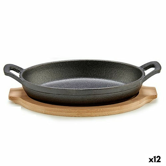 Casserole Dish for Serving Tapas Brown Grey Bamboo Forged steel 22,5 x 4,5 x 12,5 cm (12 Units) Kinvara