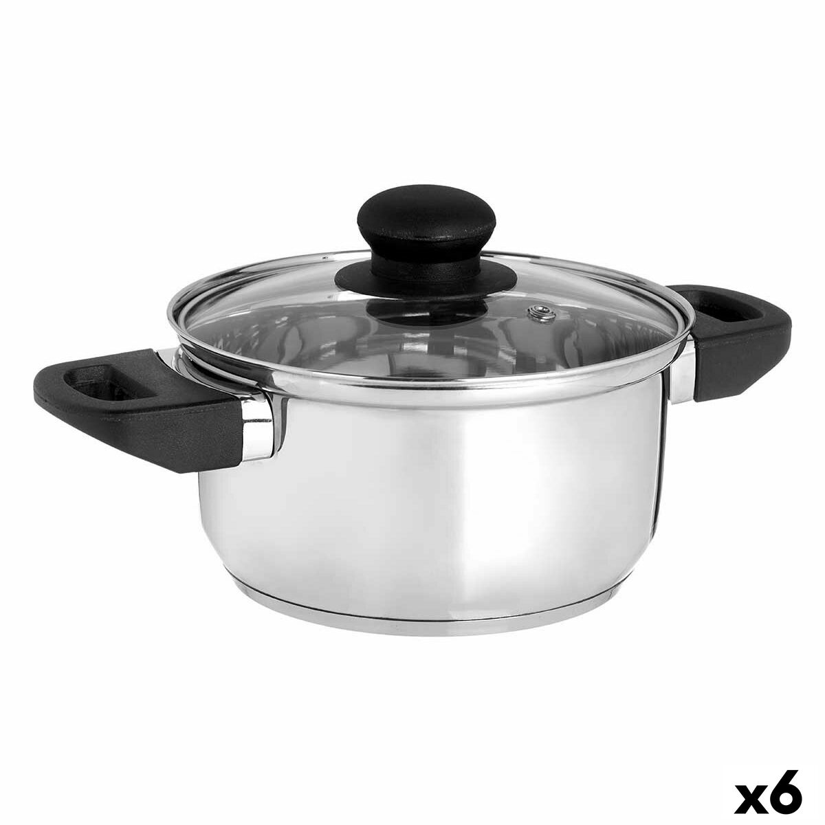 Casserole with glass lid Silver Stainless steel 1,8 L 28 x 9 x 18 cm (6 Units) Kinvara