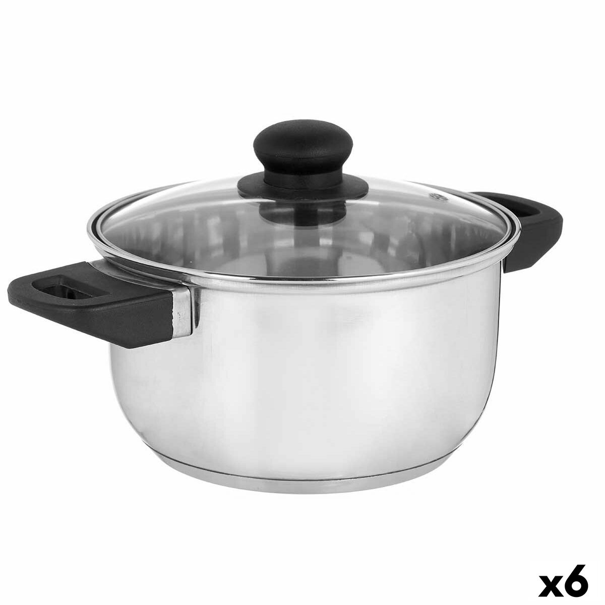 Casserole with glass lid Silver Stainless steel 2,5 L 31 x 10,5 x 20 cm (6 Units) Kinvara