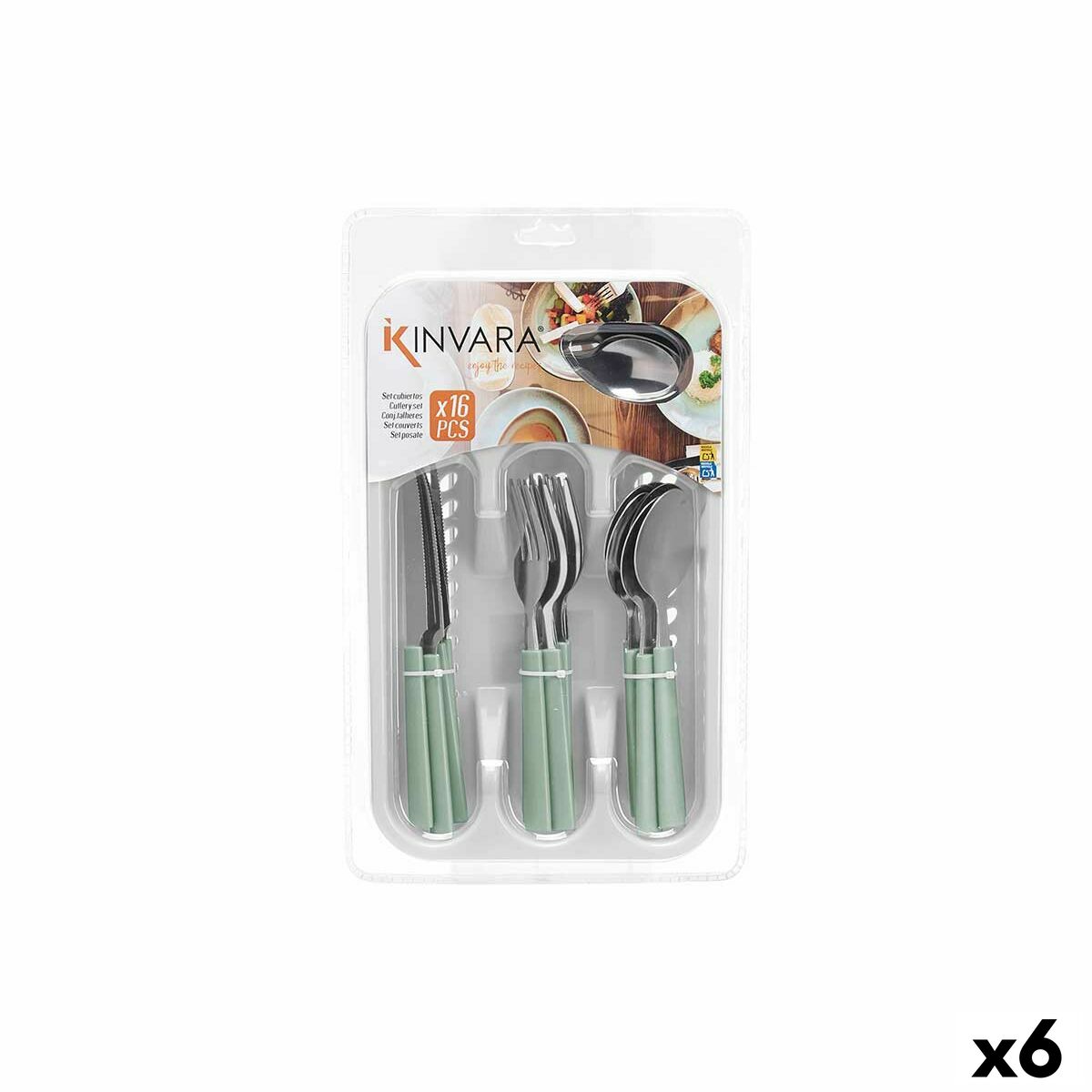 Cutlery Set Green Silver Stainless steel Plastic (6 Units) Kinvara