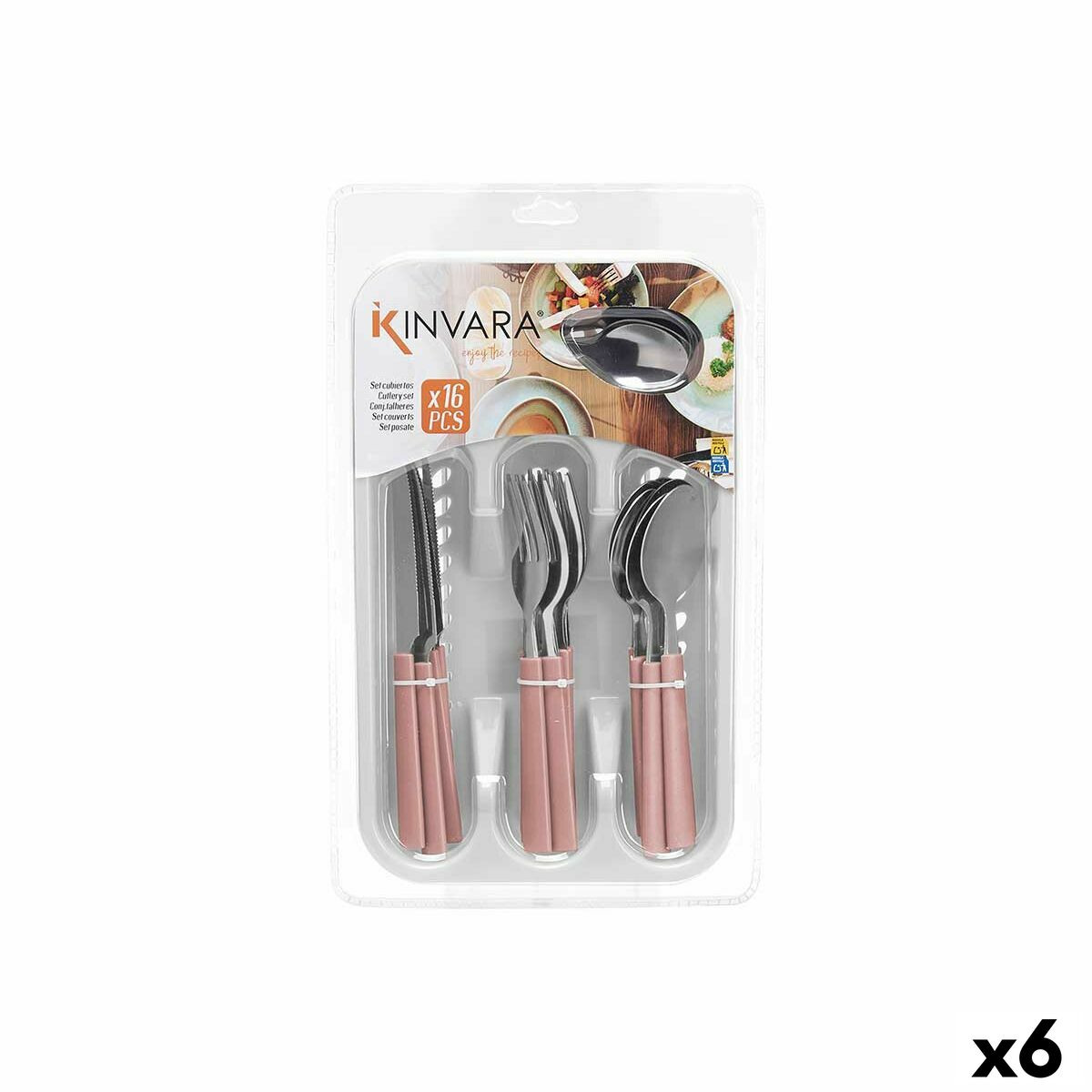 Cutlery Set Stainless steel Plastic Pink Silver (6 Units) Kinvara