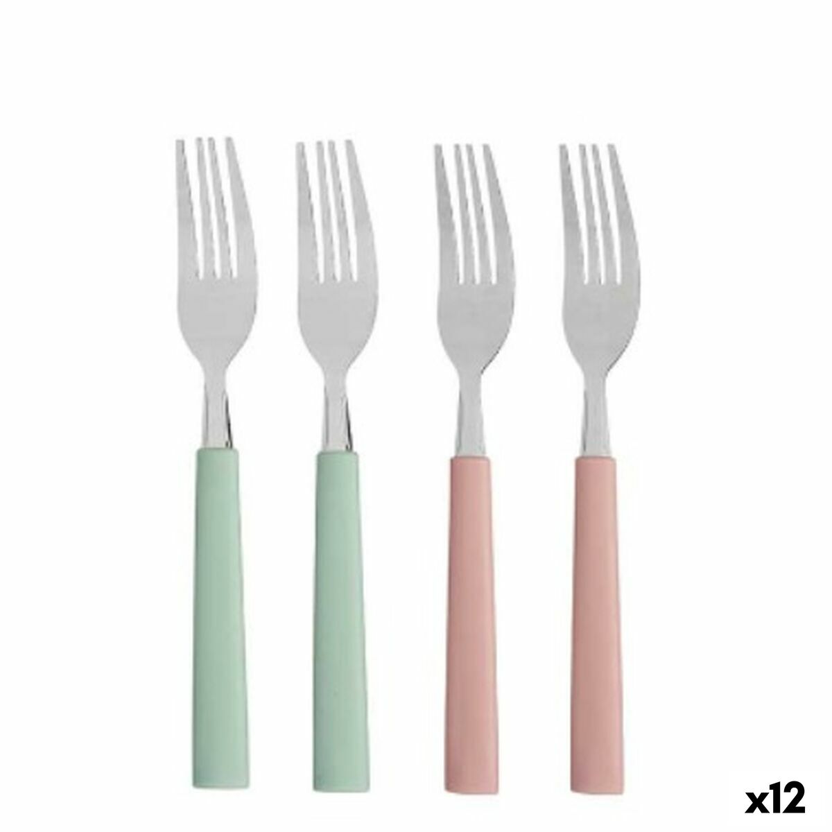 Fork Set Green Pink Silver Stainless steel Plastic 18,7 cm (12 Units) Kinvara