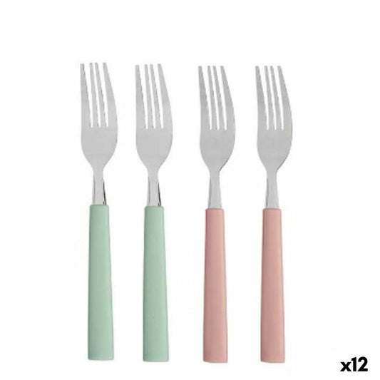 Fork Set Green Pink Silver Stainless steel Plastic 18,7 cm (12 Units) Kinvara