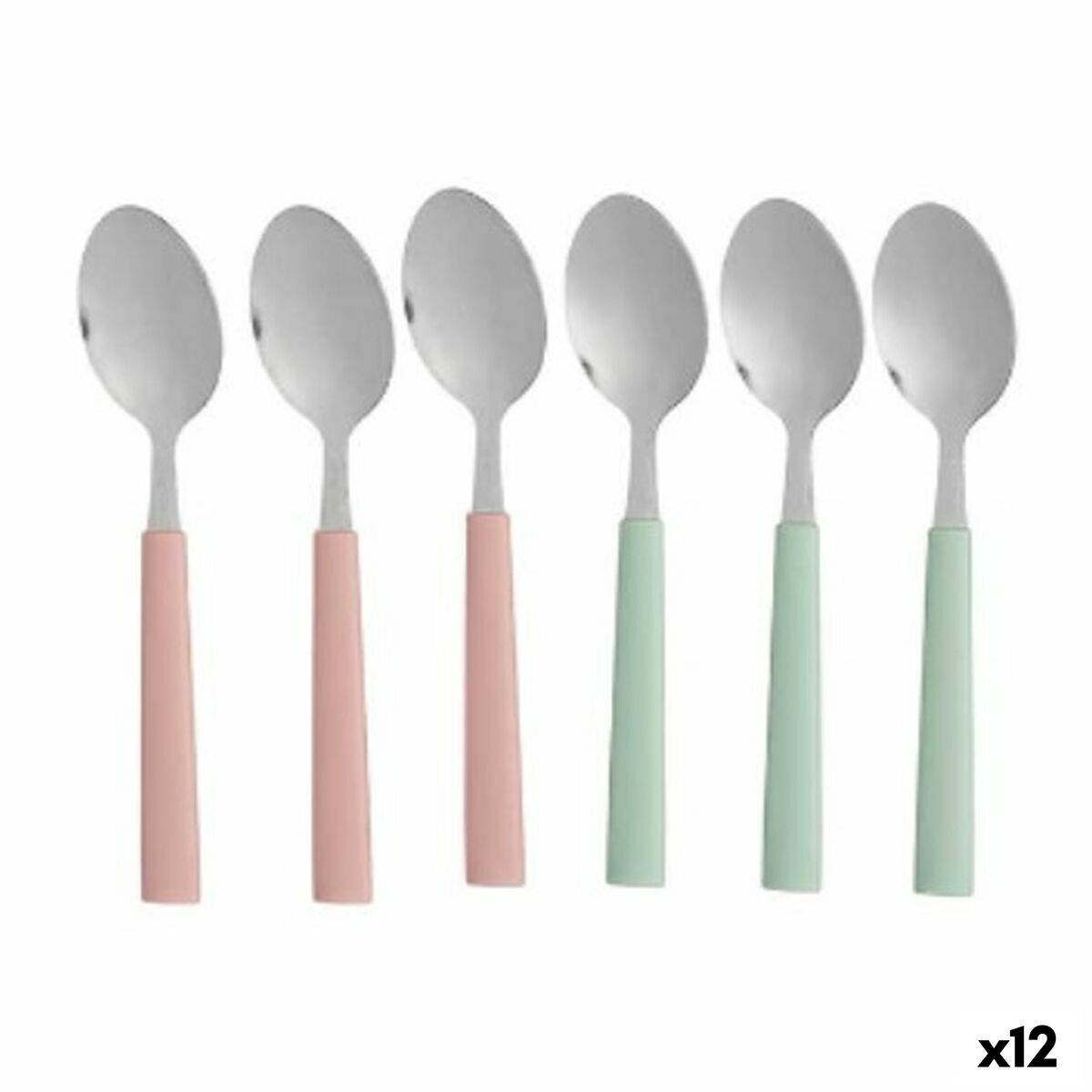 Set of Spoons Green Pink Silver Stainless steel Plastic 18,7 cm (12 Units) Kinvara