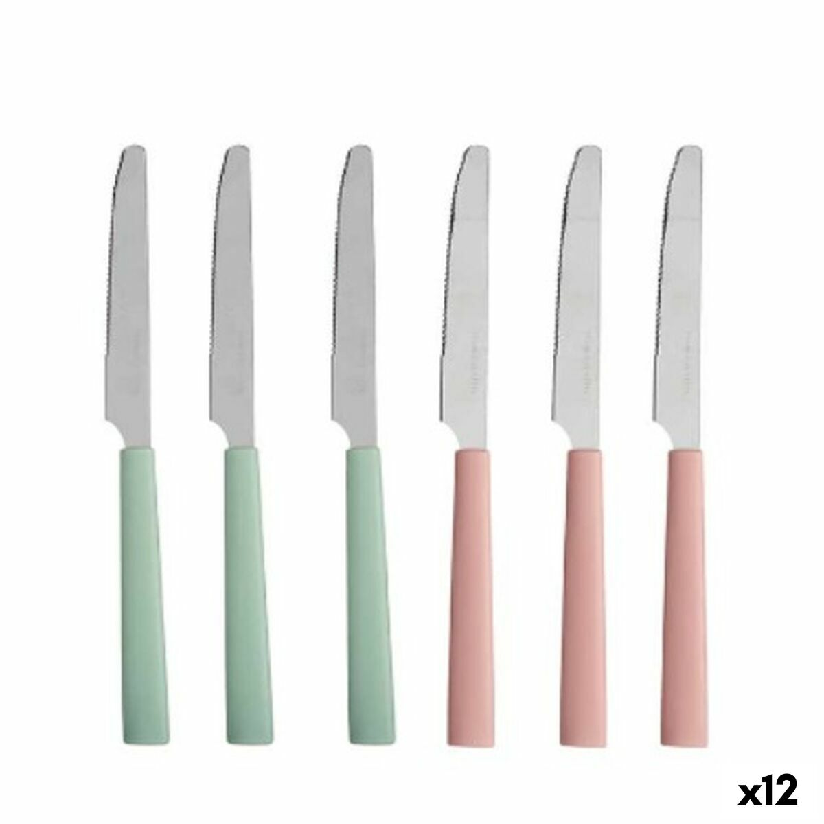 Knife Set Green Pink Silver Stainless steel Plastic (12 Units) Kinvara