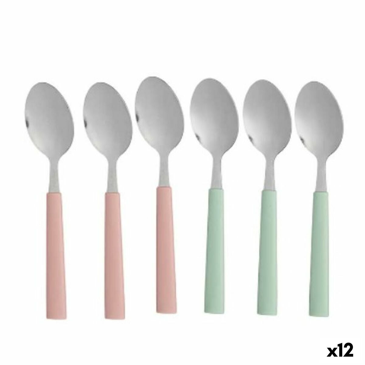 Set of Spoons Dessert Green Pink Silver Stainless steel Plastic 15,7 cm (12 Units) Kinvara