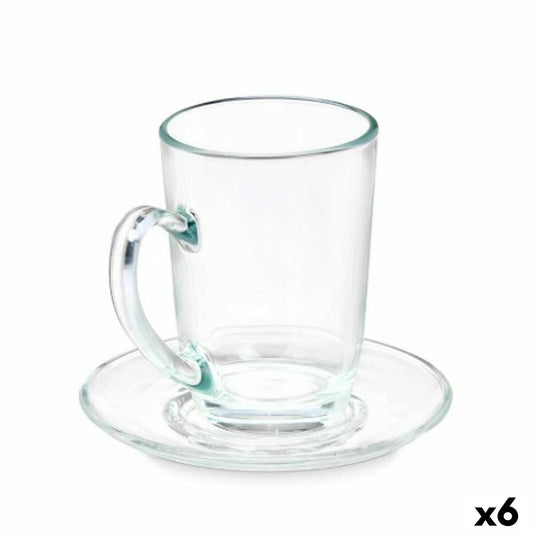 Cup with Plate Transparent Glass 200 ml (6 Units) Vivalto