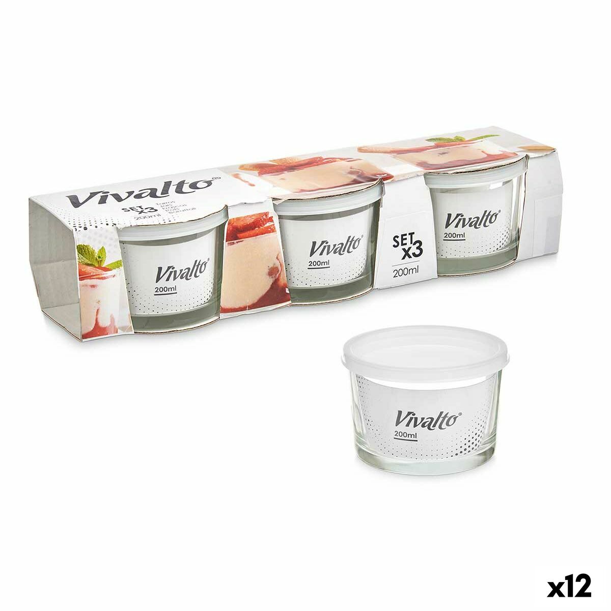 Set of lunch boxes 200 ml Transparent Glass polypropylene (12 Units) Vivalto