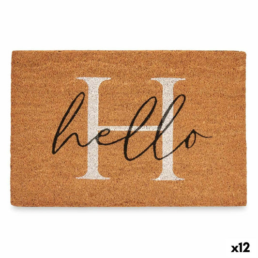 Doormat Hello White Natural 60 x 1 x 40 cm (12 Units) Gift Decor