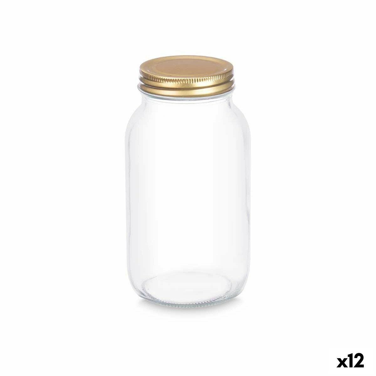 Jar Transparent Golden Metal Glass 950 ml 9 x 18 x 9 cm (12 Units) Vivalto