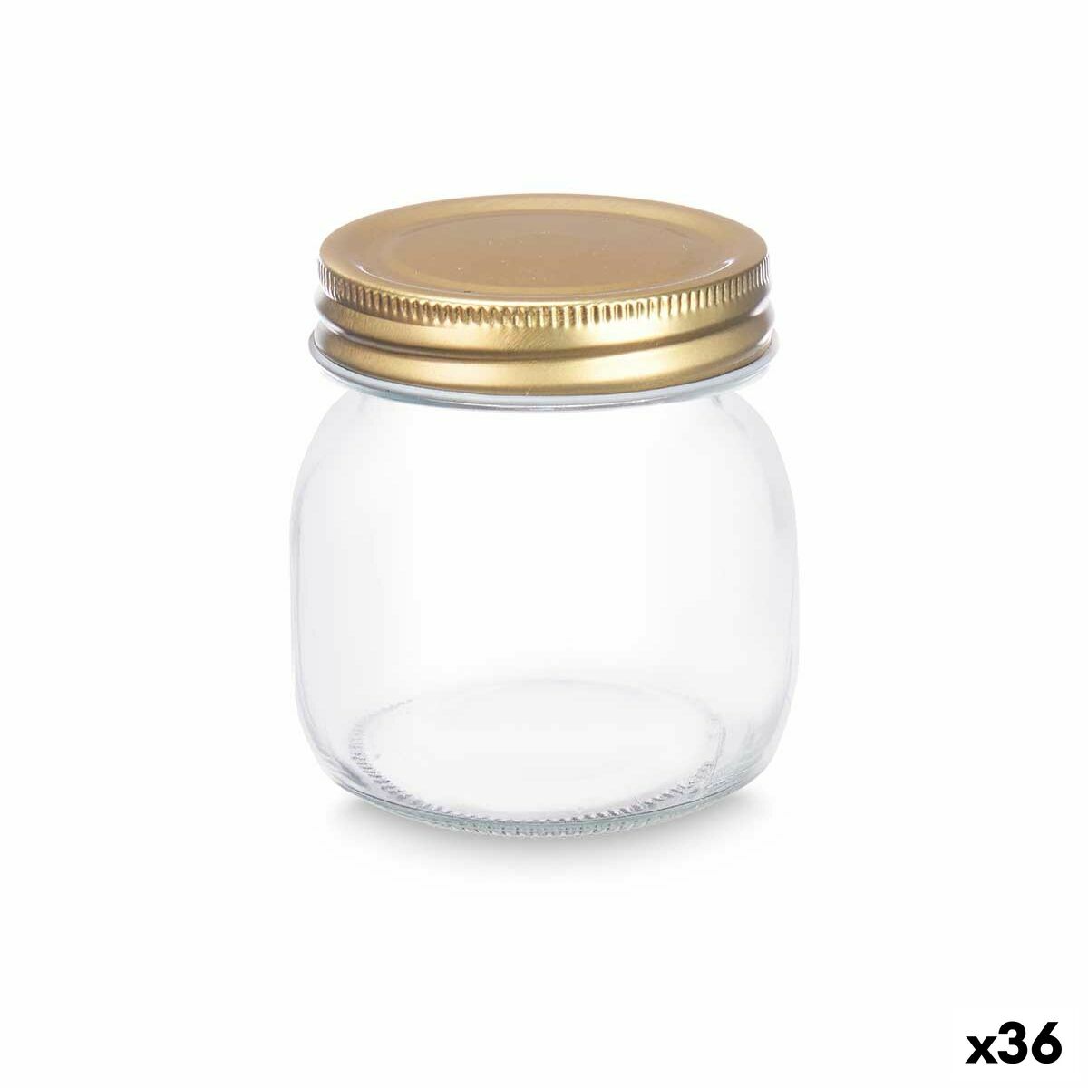 Jar Transparent Golden Metal Glass 300 ml 7,5 x 9 x 7,5 cm (36 Units) Vivalto