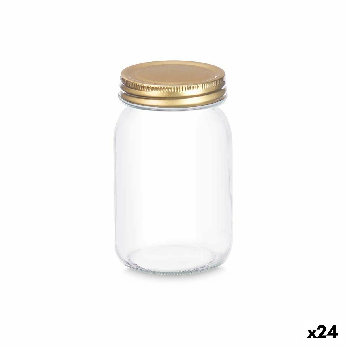 Jar Transparent Golden Metal Glass 500 ml 8 x 13 x 8 cm (24 Units) Vivalto