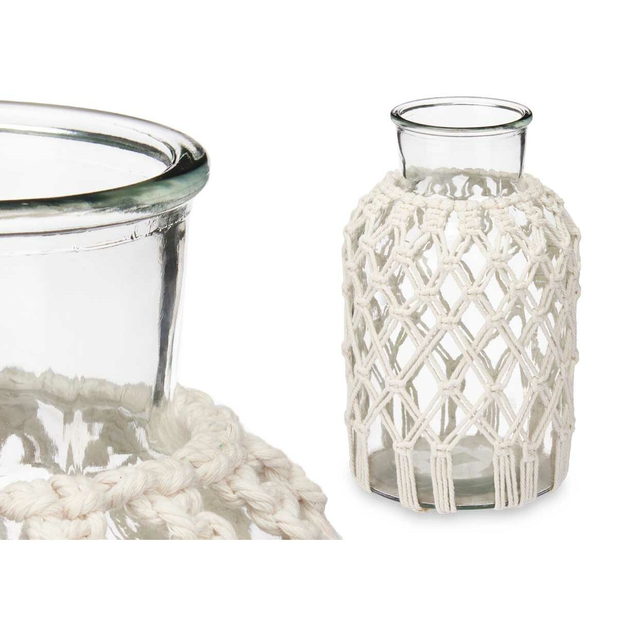 Vase White Cloth Glass 18,5 x 30,5 x 18,5 cm (4 Units) Macrame Gift Decor