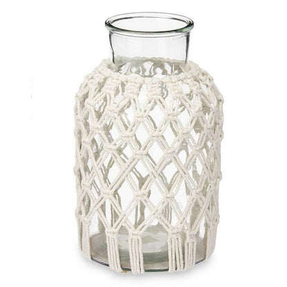 Vase White Cloth Glass 18,5 x 30,5 x 18,5 cm (4 Units) Macrame Gift Decor