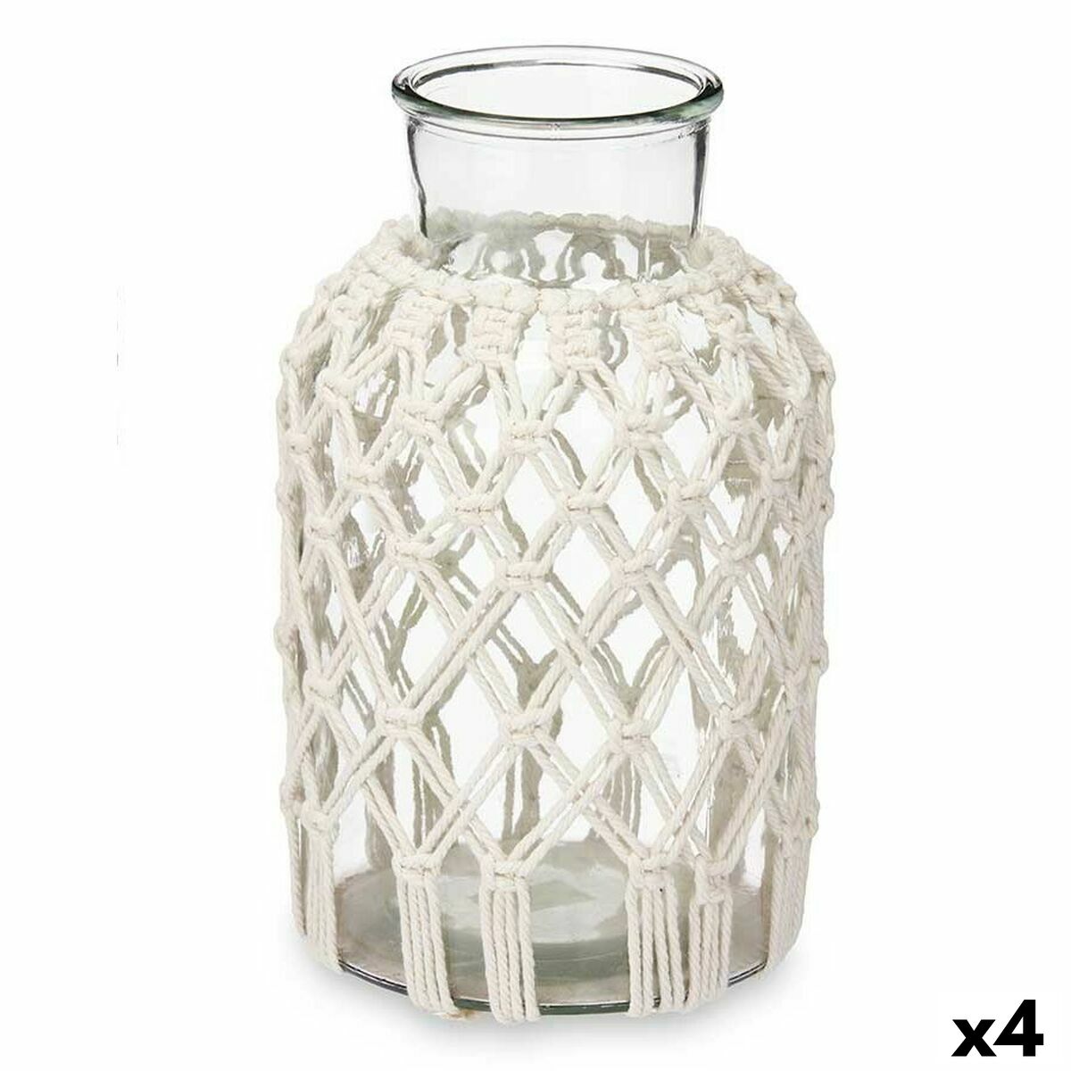 Vase White Cloth Glass 18,5 x 30,5 x 18,5 cm (4 Units) Macrame Gift Decor