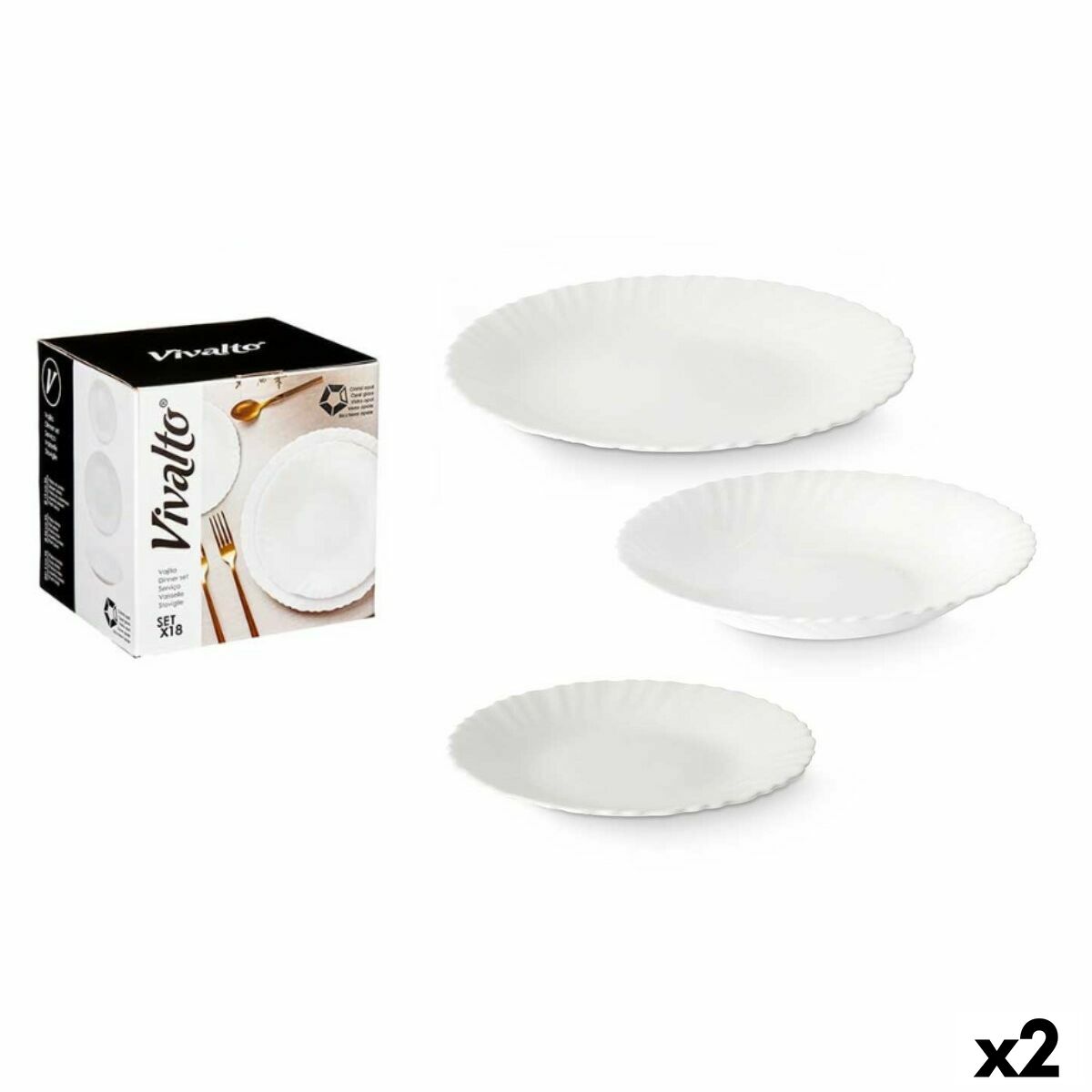 Dinnerware Set White Glass (2 Units) 18 Pieces Vivalto