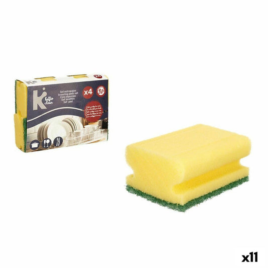 Set of scourers Yellow Green Polyurethane Abrasive fibre 4 Pieces (11 Units) BigBuy Home