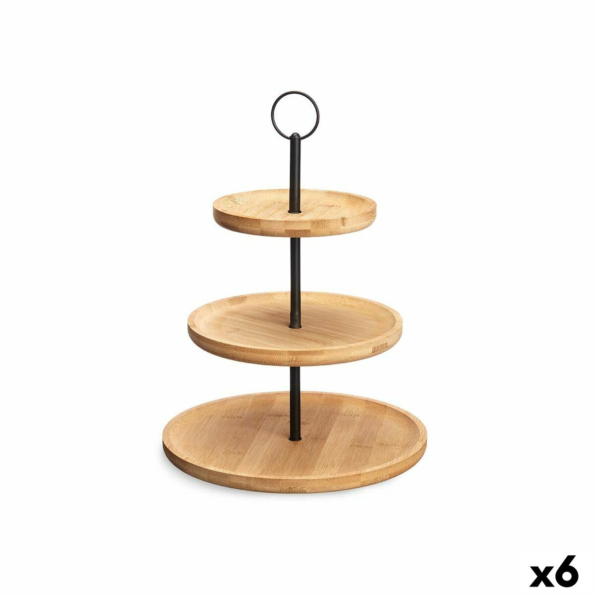 Fruit Bowl Black Natural Metal Bamboo 25 x 37 x 25 cm (6 Units) Kinvara