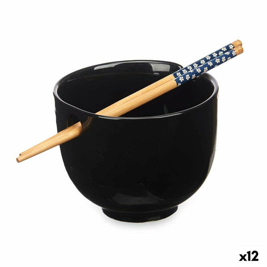 Bowl Black Bamboo 24 x 10,7 x 13,3 cm Toothpicks asiatico/oriental (12 Units) Kinvara