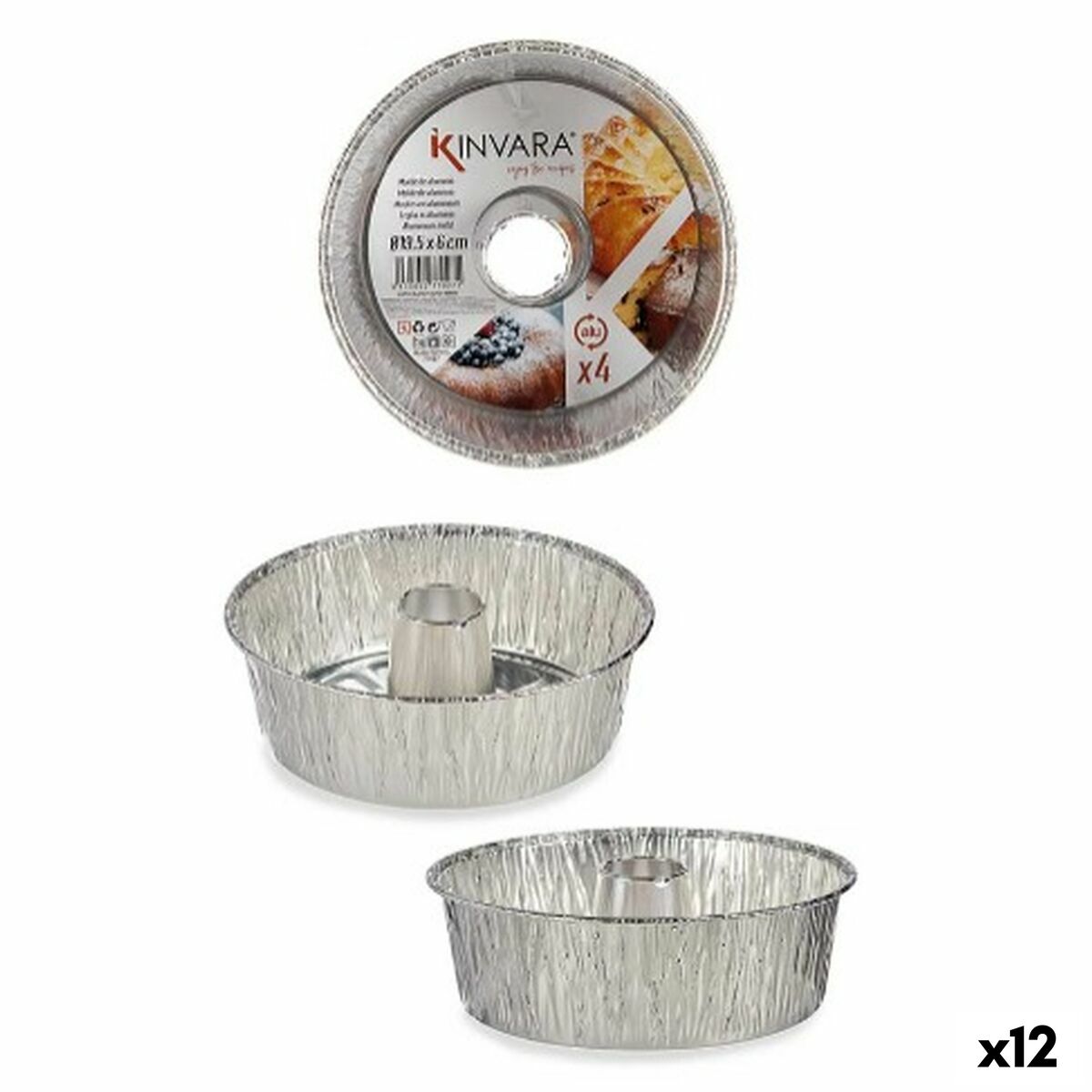 Set of Cake Tins Silver Aluminium 19,5 x 19,5 x 6 cm 4 Pieces (12 Units) Kinvara