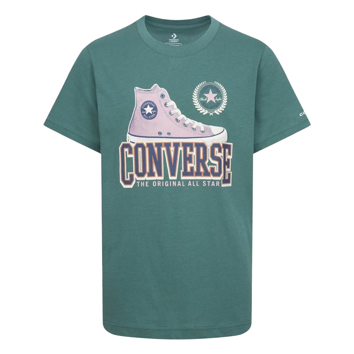 Child's Short Sleeve T-Shirt Converse Script Sneaker Gfx Sse Cyan Converse