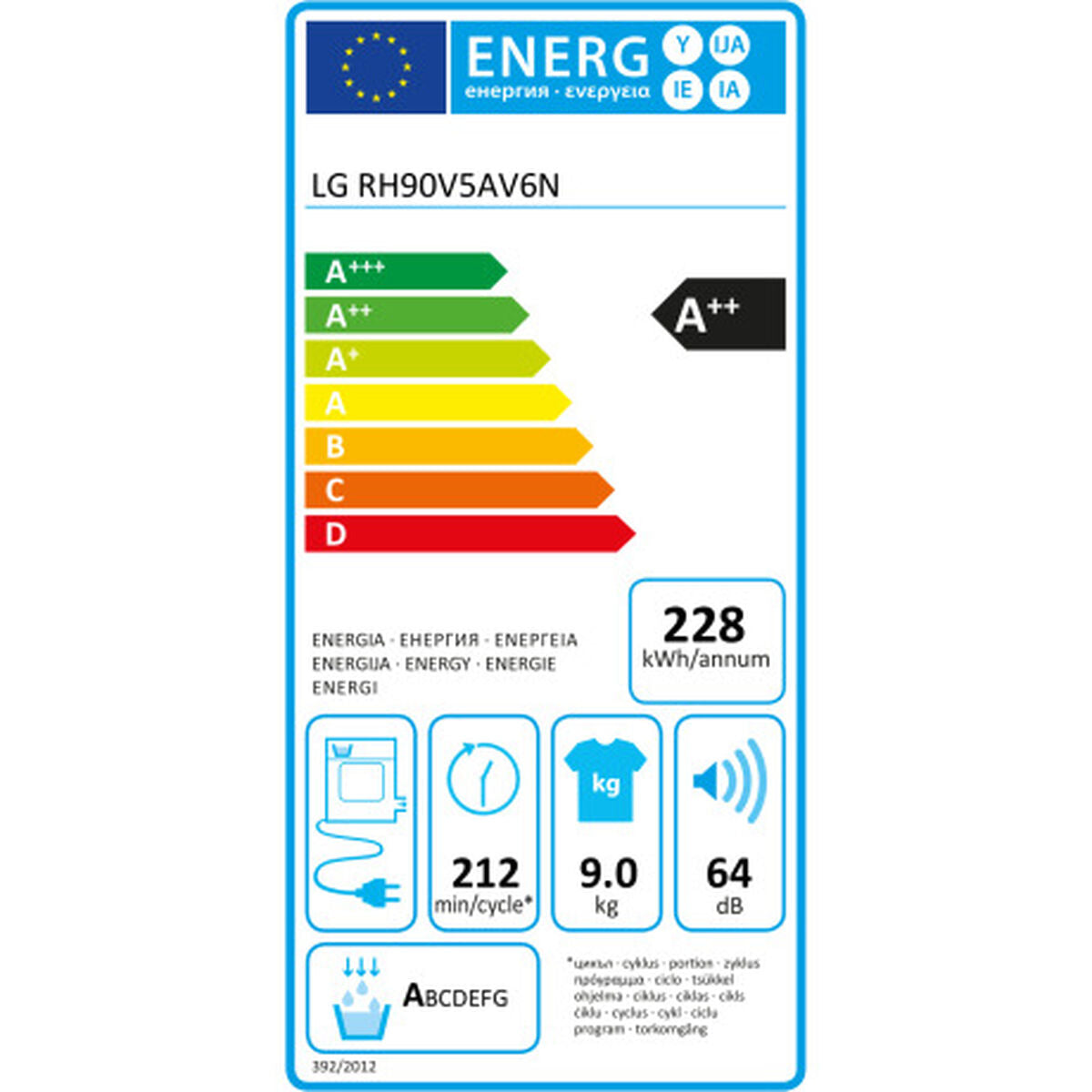 Condensation dryer LG RH90V5AV6N 9 kg A++ Heat pump LG