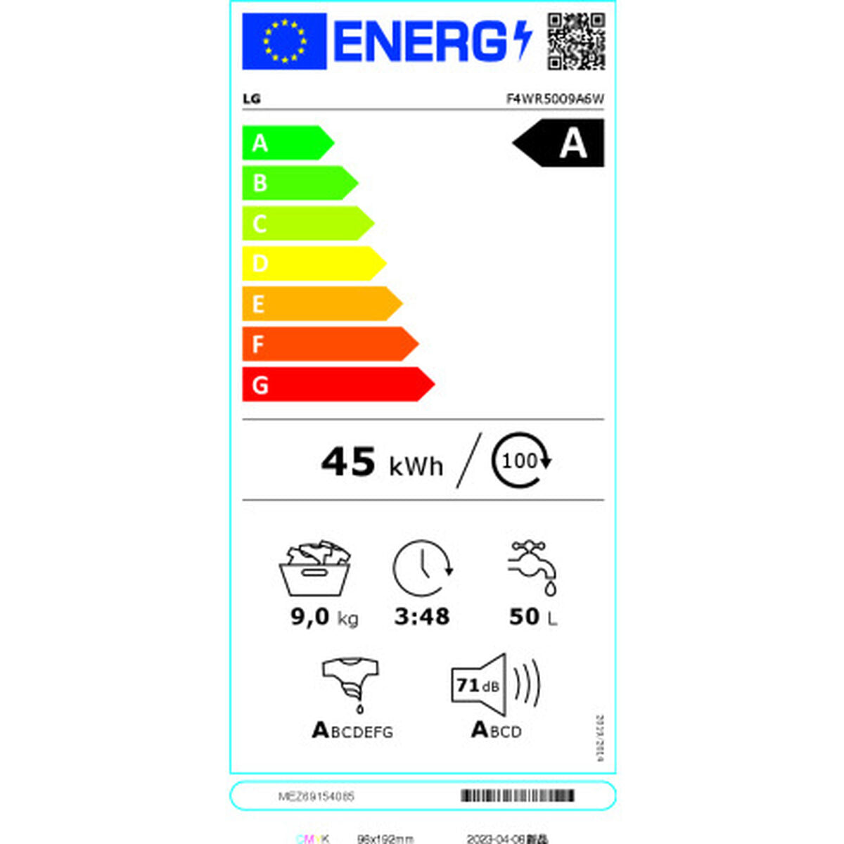 Washing machine LG F4WR5009A6W 60 cm 1400 rpm 9 kg LG