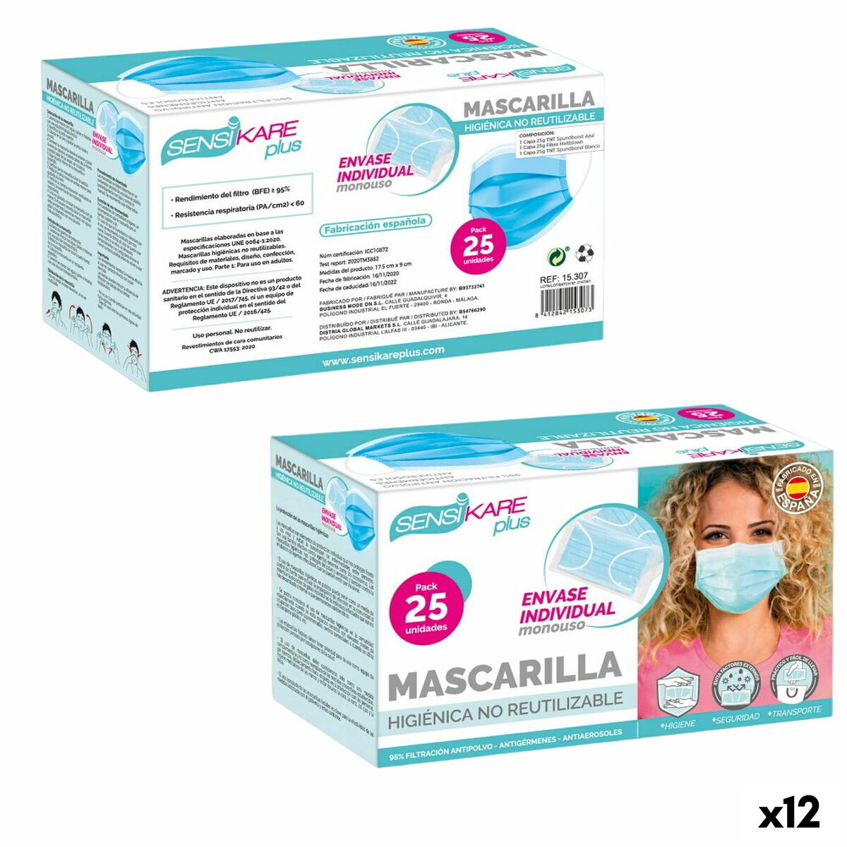 Box of hygienic masks SensiKare 25 Pieces (12 Units) SensiKare