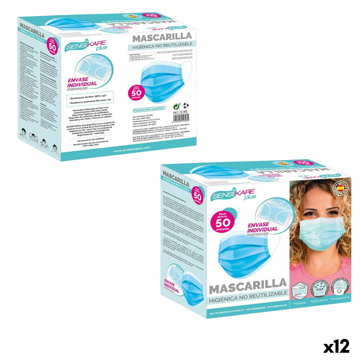 Box of hygienic masks SensiKare 50 Pieces (12 Units) SensiKare