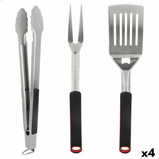 Barbecue Utensils Set Aktive 3 Pieces Barbecue Stainless steel 9 x 41 x 5 cm (4 Units) Aktive