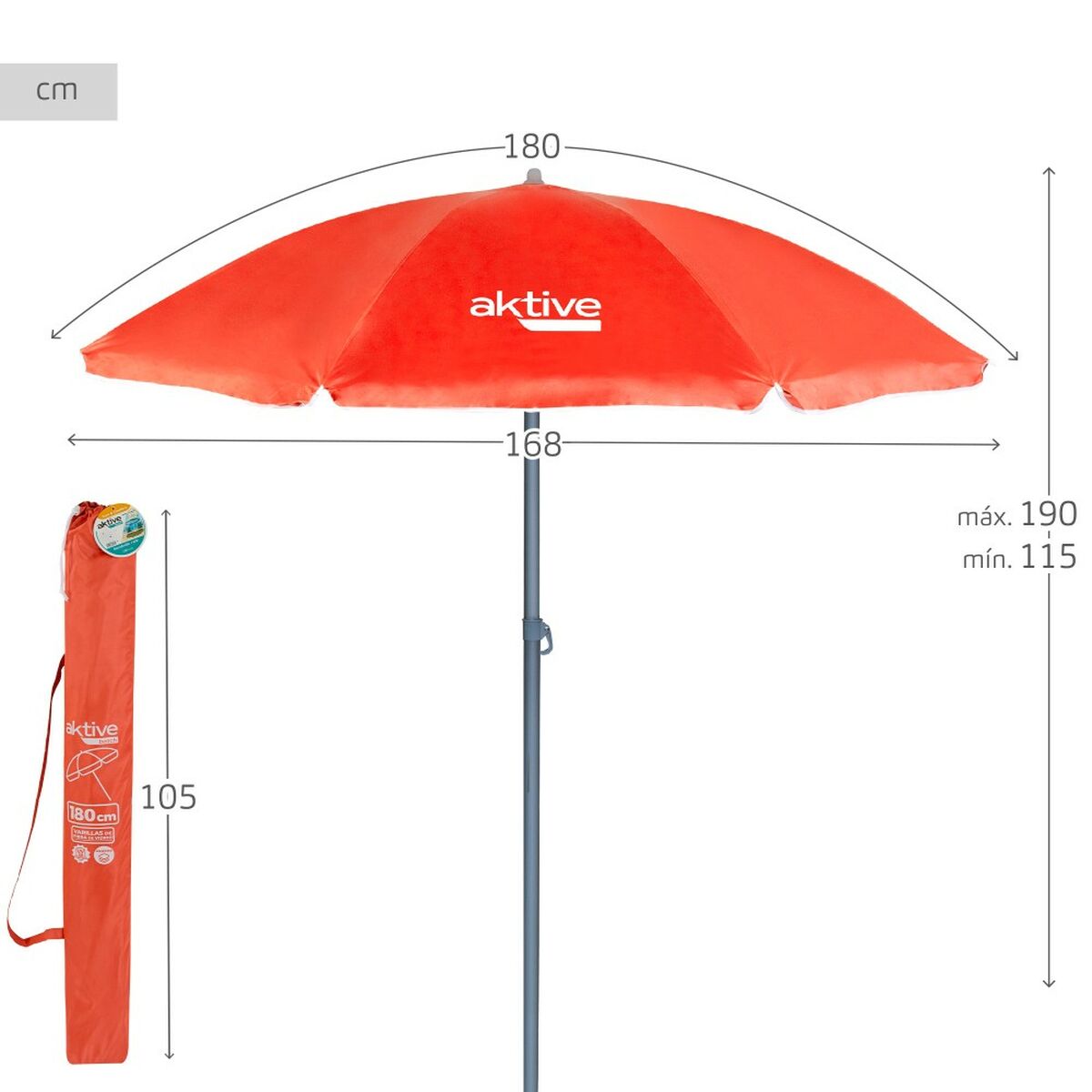 Sunshade Aktive UV50 Ø 180 cm Coral Polyester Aluminium 180 x 187 x 180 cm (12 Units) Aktive