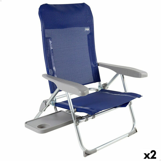 Beach Chair Aktive Slim Foldable Navy Blue 47 x 89 x 57 cm (2 Units) Aktive