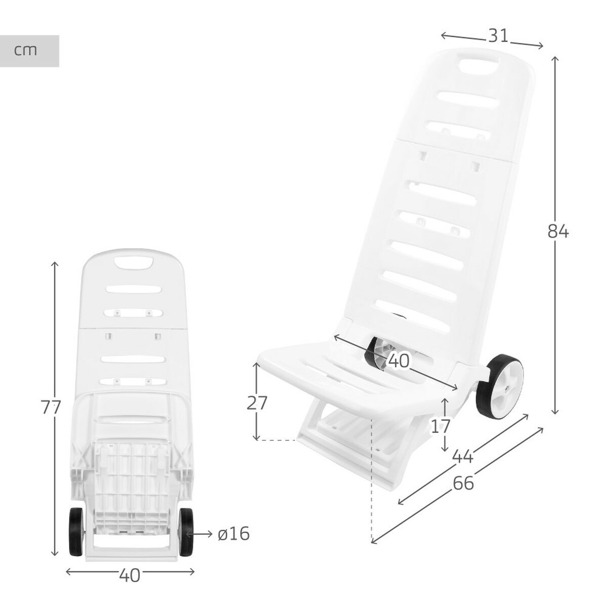 Beach Chair Aktive White Wheels 40 x 84 x 44 cm (2 Units) Aktive