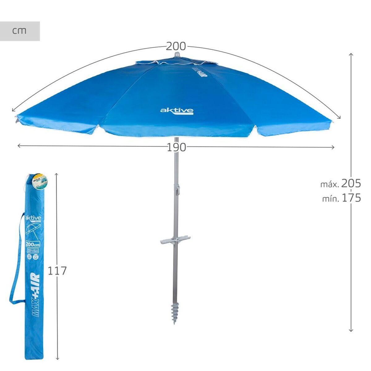 Sunshade Aktive Blue Polyester Aluminium 200 x 205 x 200 cm (6 Units) Aktive