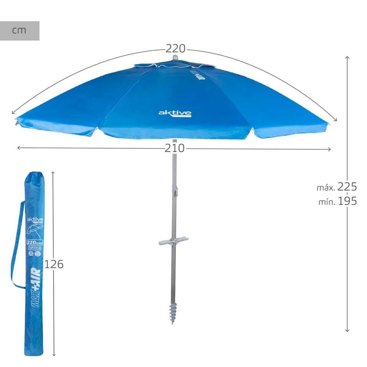 Sunshade Aktive Blue Polyester Aluminium 220 x 225 x 220 cm (6 Units) Aktive