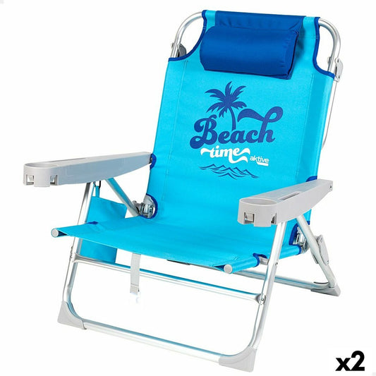 Beach Chair Aktive Foldable Blue 53 x 80 x 58 cm (2 Units) Aktive